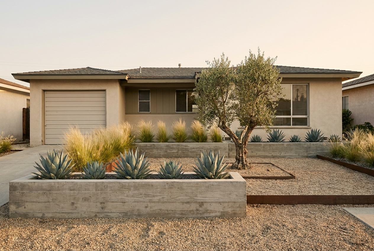 Same home with modern landscape design, after